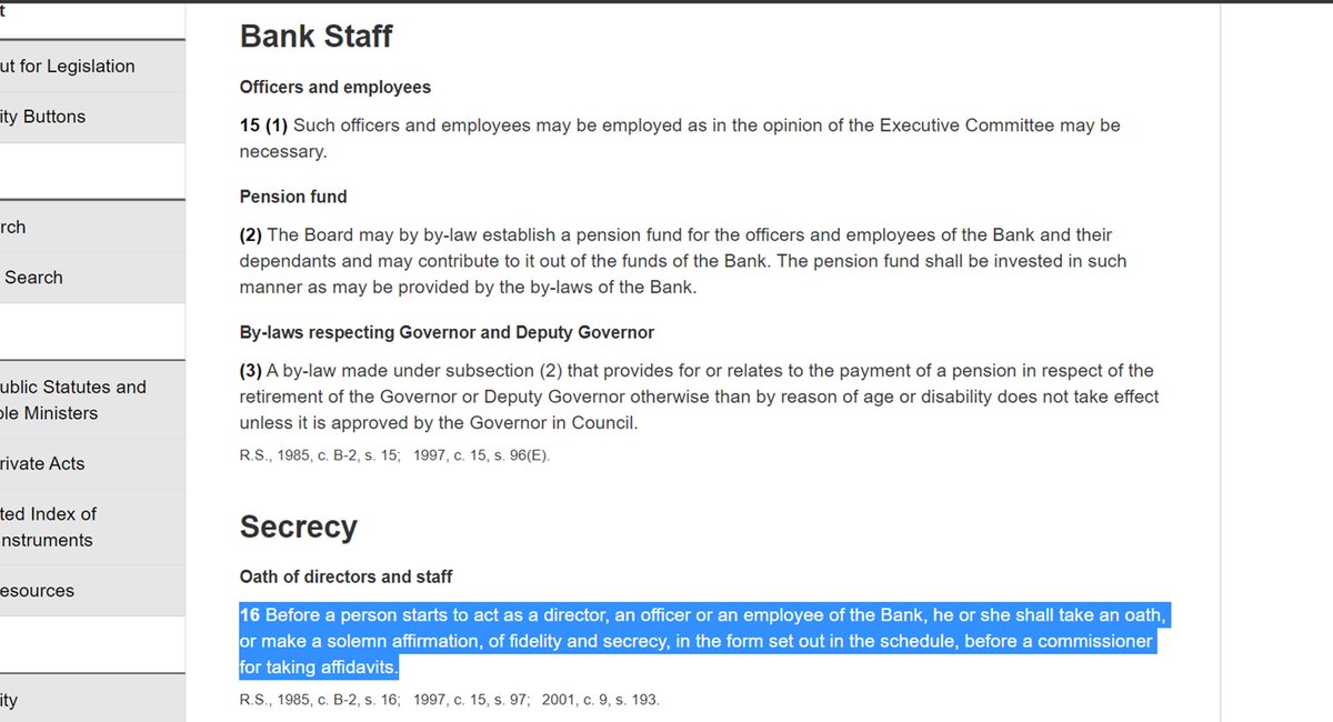 Just like becoming a Director or Staff of a bank in Canada you must swear an oath of secrecy  https://laws.justice.gc.ca/eng/acts/B-2/page-3.html wonder why all the secrecy? well history teaches us that we need to learn from it to not let it happen in the future