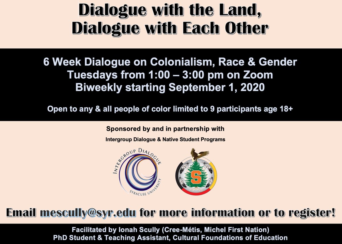 IonahTheScully's tweet photo. Are you in the Syracuse area? Come join this land-based dialogue where we think on &amp; try to improve our relationships with land as a way also of thinking through our relationships to each other! #dialoguesyracuse #landback @CuseSOECFE https://t.co/j4XyObcjzw