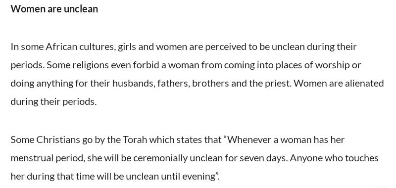 What still disappoints, is the fact that the myth sounding menstrual are as bad as they were back then. Why should women imprison other women and girls when it comes to something that is a gift given to us. #endstigma #menstruation