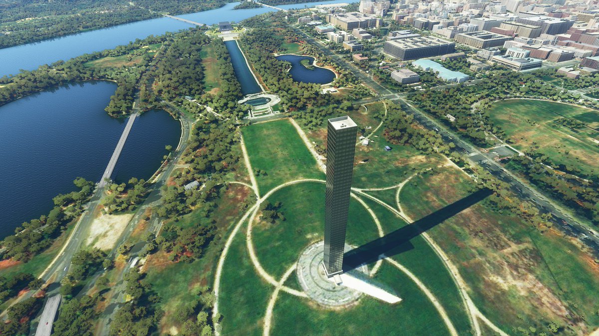 7/9 The Washington Monument looks so realistic, you can actually see the sun gleam off of its hundreds of windows as you fly past. (Also pictured: it's shadow, its other shadow, and a third shadow that is also the Washington Monument)