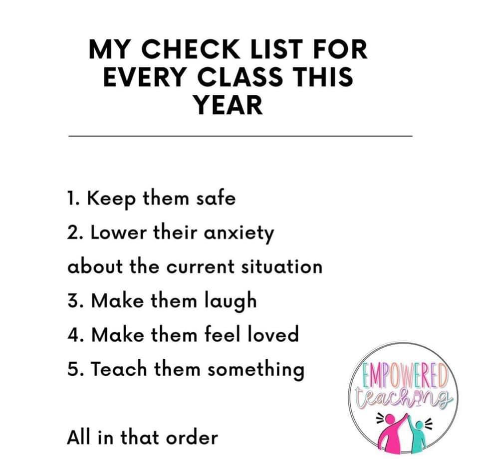 A great checklist to consider for this school year...taking care of each other, students and families.