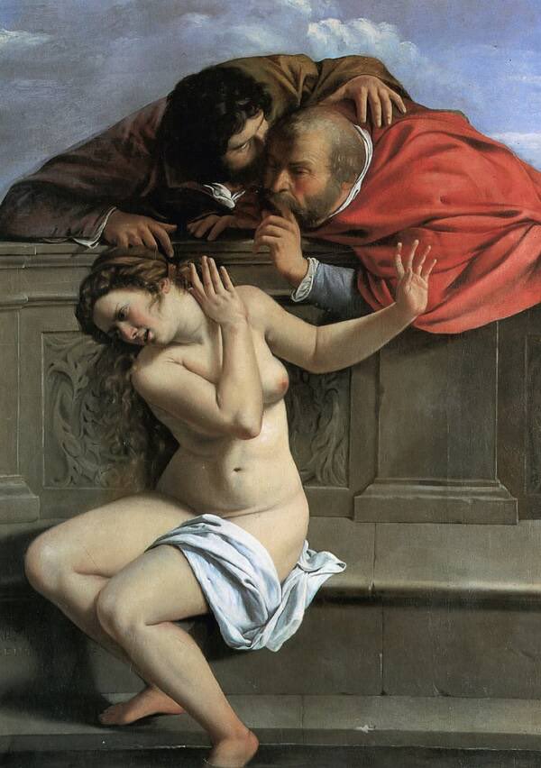 This is her first painting, Susanna and the Elders, 1610.