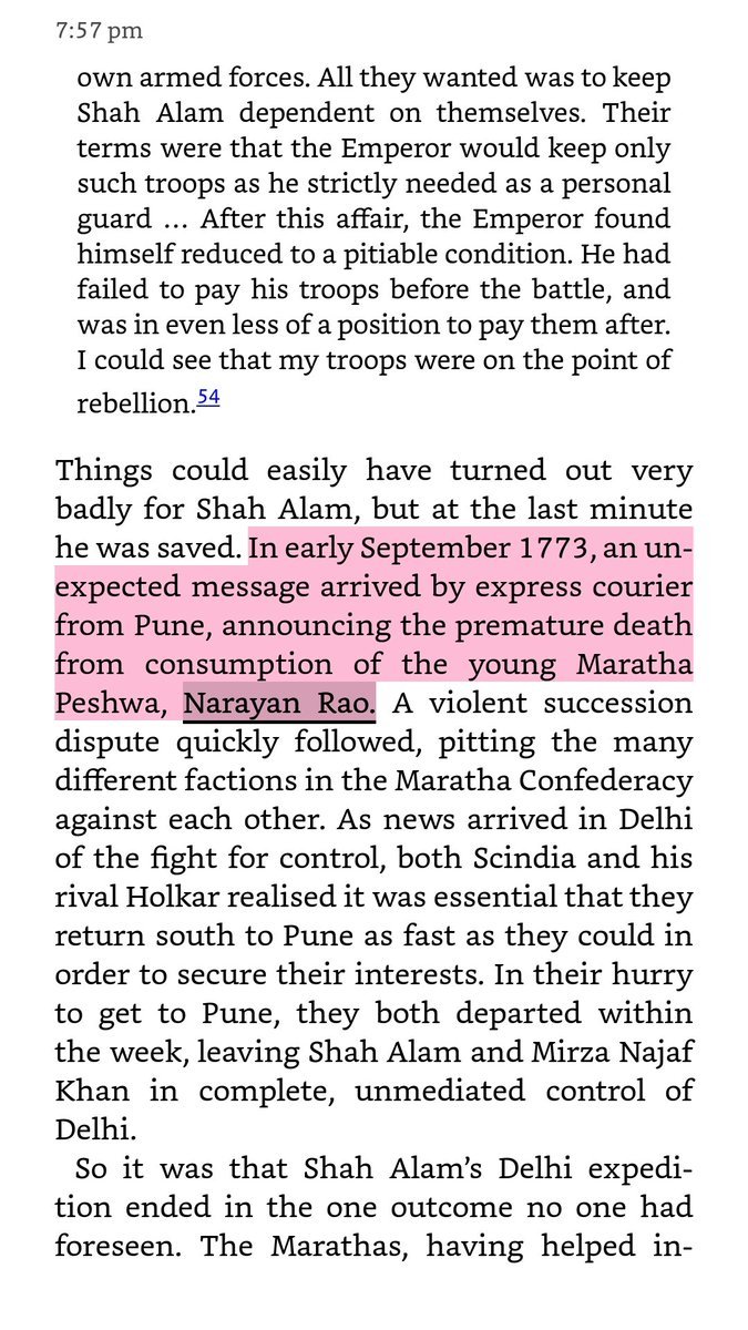 Mixes up Narayanrao Peshwa who was assassinated with Madhavrao Peshwa who died of Tuberculosis. Declares the Marathas defeated in Bengal when infact they annexed Odisha and took 12 lakh chauth. Top historian and best Publishing House at work #BoycottWilliamDalrymple