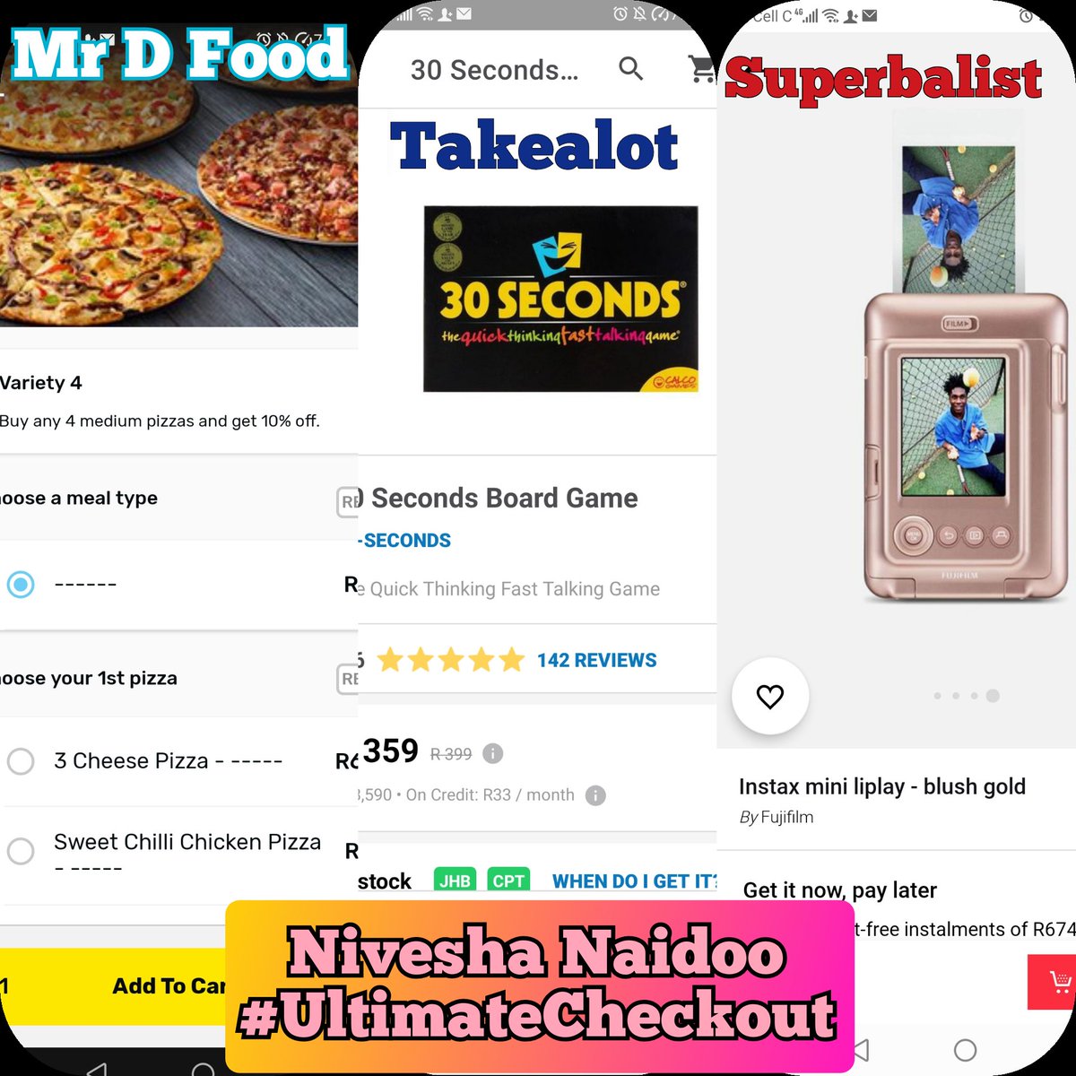 naidoo_nivesha's tweet photo. @KFMza 
Perfecta Trifecta
#UltimateCheckoutKFM
@superbalist : Camera to capture those special family moments
@TAKEALOT : 30 seconds board game for game night with the entire family 😍💃
@mrdfood :a sharing meal for the entire family while playing our board game. #UltimateCheckout https://t.co/75PKha6N8h