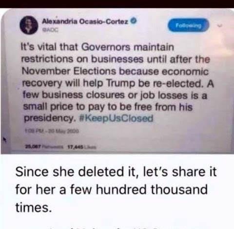 PrinzPlaymates's tweet photo. @aubrey_huff 
@gehrig38 
@NicoleArbour 
She @AOC wants to hurt small businesses and Americans in hopes that that will then hurt Trump. https://t.co/4kYS0QR286