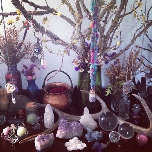 ty lee: witchcore - key colors: earth tones, black, purple, and pink - spirituality and the natural world - tarot cards - candles - spells - incense - outdoors - sage