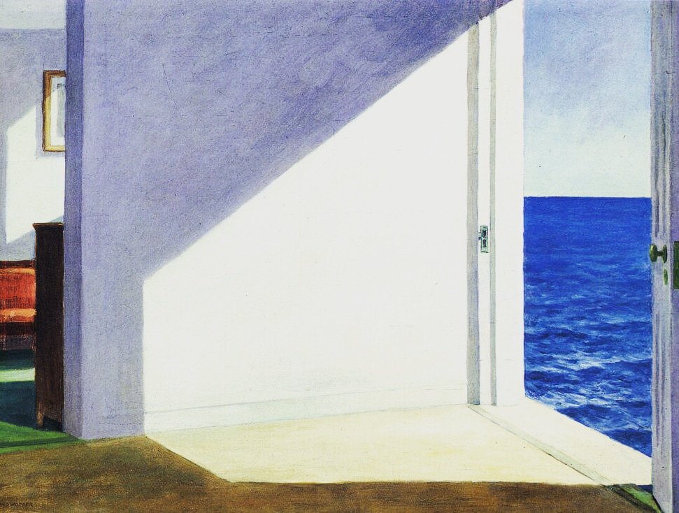 biographite's tweet photo. Edward Hopper's ‘Rooms by the Sea’ was painted in 1951 and was based on his studio on Cape Cod, Massachusetts. The view he would have seen out the back door of his studio….. it was a literal representation of silence and solitude. https://t.co/47x0bd81yh