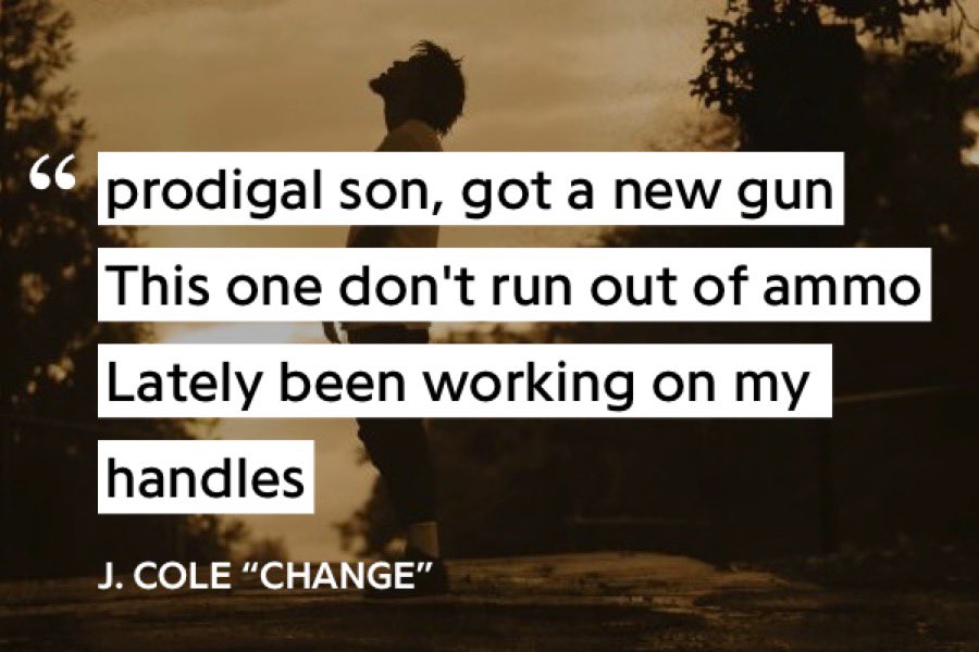 to me, this makes the song Cole’s best conceptually. but there are a lot of other aspects that make it great. lyrically, Cole is in his peak on Change. he is one of the few artists who can be so great at lyrical rapping over softer, melodic beats while also rapping conceptually