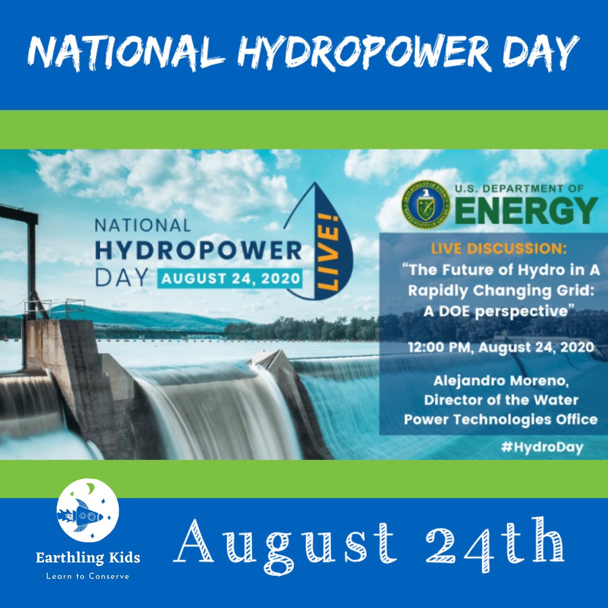 EarthlingK's tweet photo. Tomorrow is National Hydropower Day! Join @NatlHydroAssoc live on Facebook for a discussion with @ENERGY !

#nationalhydropowerday #hydropower #hydroelectric #renewableenergy #sustainable #energy #renewable #greenenergy https://t.co/FC1Lmmc4ZH