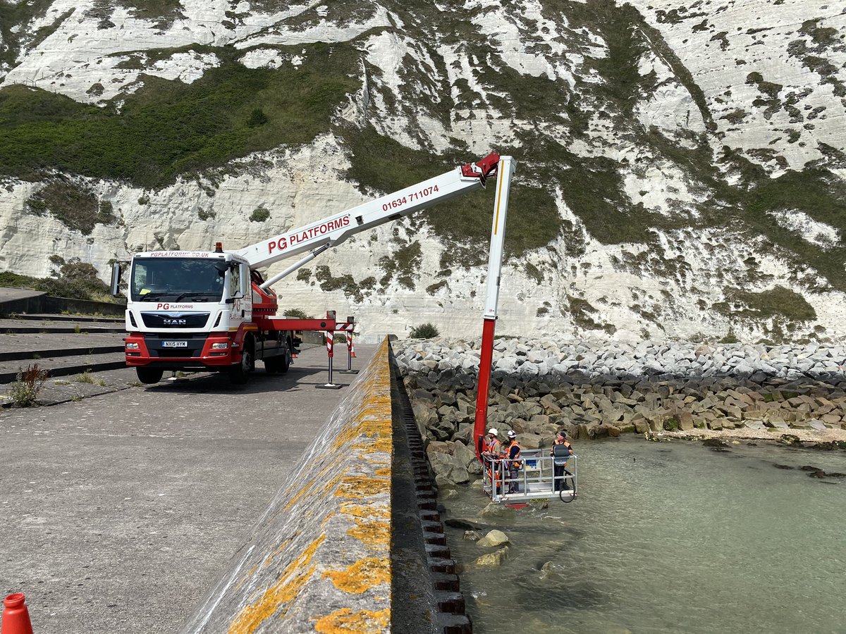 Couple of shots of our palfinger WT450 working negatively along the south coast doing sea wall inspections.