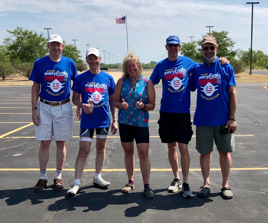 FoxValleyBSC's tweet photo. AUG 23 - EVERBODY RIDES - Although weather looked ominous at start, avoided the rain and enjoyed cloud cover for first half of hot and humid day! Casey led a fast metric century with Chris, Rob, Wally, Dave F, Tim, Troy, Carrie and new member Jodi. #FVBSC #ProjectMobility https://t.co/JXkeLA6MtJ
