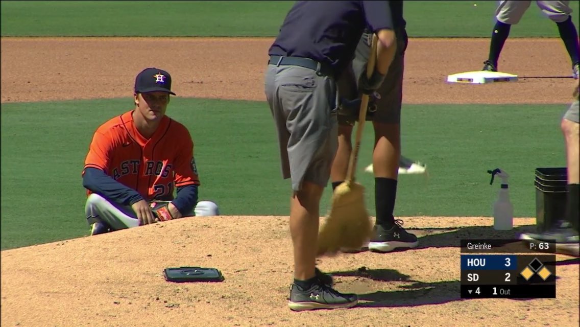 zack greinke sitting behind mound