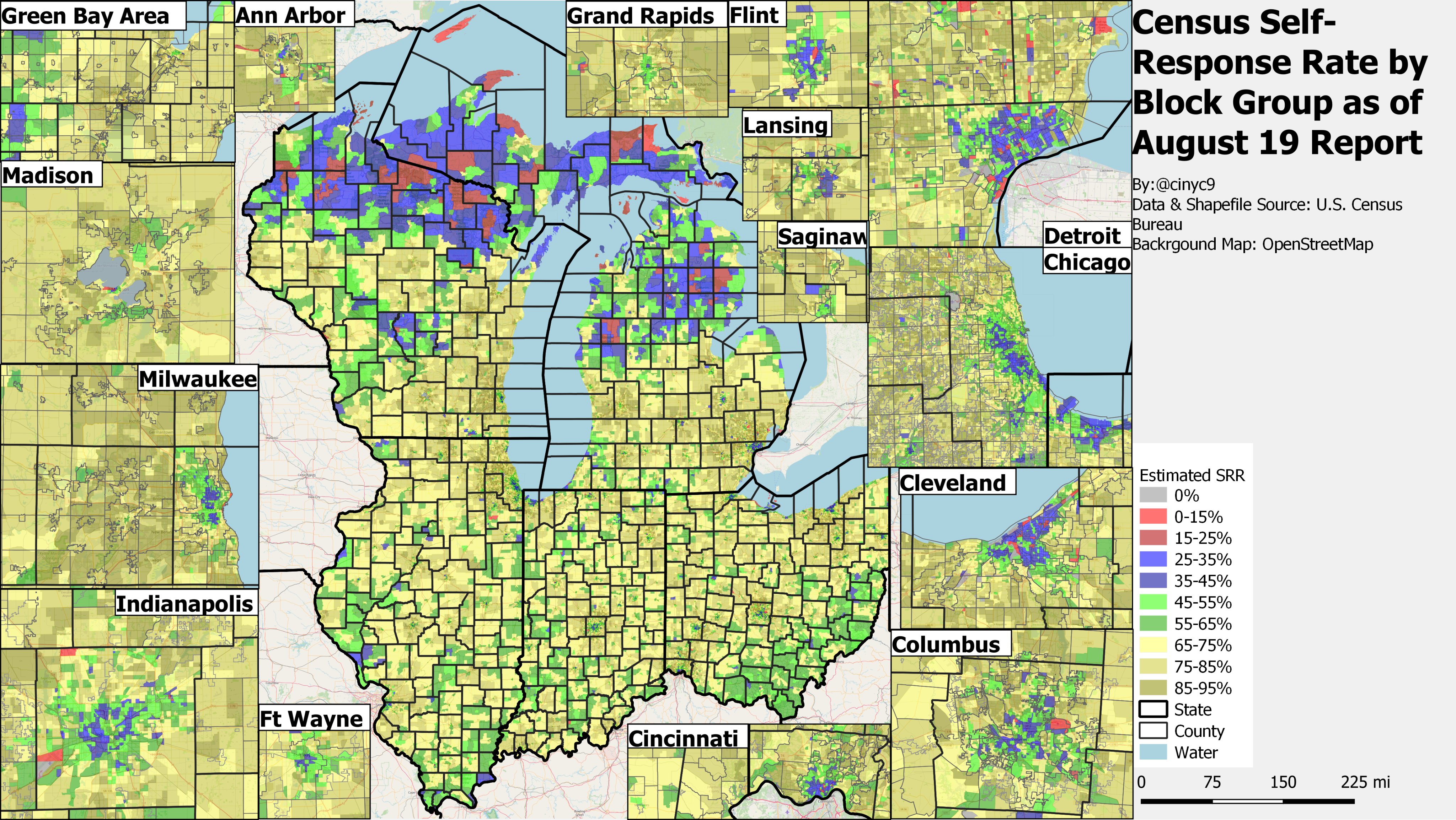 Census Self Response Map Cinyc On Twitter: "Map Of The Census Self-Response Rate By Block Group In  The Great Lakes Region. Self-Response Rates In This Region Are Generally  High Throughout The Region, Even If There's A