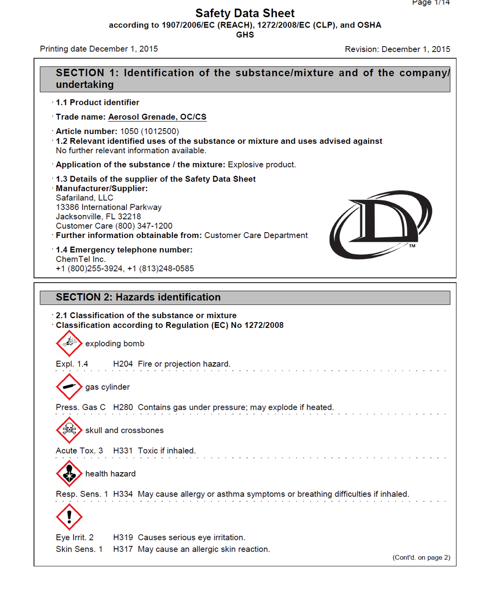 A look at the MSDS for Product 1050 shows it brings some interesting and fatal products to the gamewith consequences for humans and is poisonous to fish (what i'm studying in the long run!!)