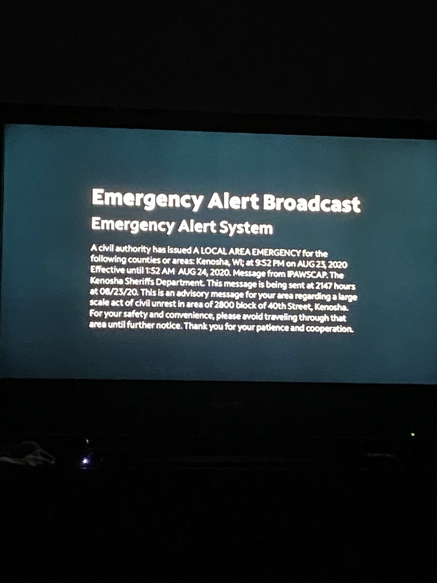 An emergency alert broadcast from Kenosha (recently RTed, reposting without source):