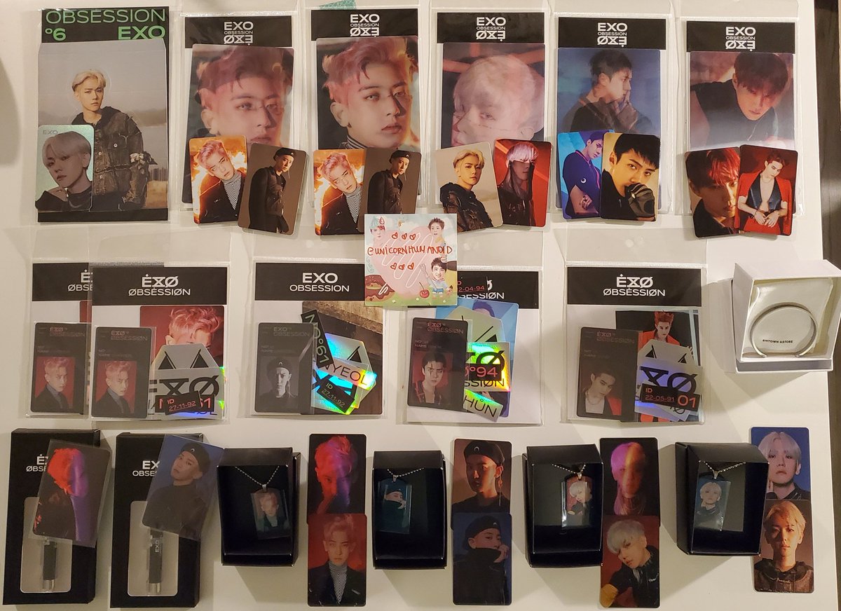 WTS EXO OBSESSION EXO THE PLACE GOODS free tracked shipping for 3+ items lenticular pc set / ID sets = $15ea pendant + pc set = $25ea chanyeol cheer up rhodium bracelet $30 baek holo $13 chanyeol projection keyring $20ea or 2 for $35sehun suho baekhyun xexo