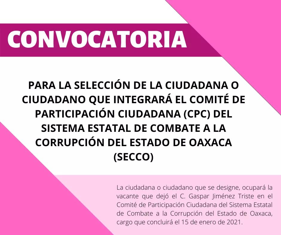 ComisionOaxaca's tweet photo. 📢 CONVOCATORIA para ocupar la vacante que dejó el C. Gaspar Jiménez Triste en el @CPCOaxaca, cargo que concluirá el 15 de enero de 2021.

Consulta la convocatoria 👉 https://t.co/VKxK3AbO7Q https://t.co/BcwX1gVUPB https://t.co/n3ccTXTmXb
