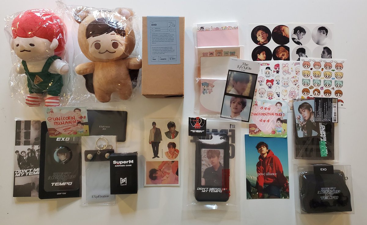 WTS EXO BAEKHYUN BUNDLE $210 SHIPPED PRIORITYDOLLS, FULL TERRARIUM KIT BUT NO ROCKS OR PLANT, SEALED TEMPO POSTCARD SET, MEMOS+STICKER SHEETS ELYXION FILM STRIP, PHONE CASE, PASSPORT WALLET HOLDER*IF YOU SEE A PC HERE, ITS INCLUDED, IF YOU DON'T THEN IT'S GOODS ONLY