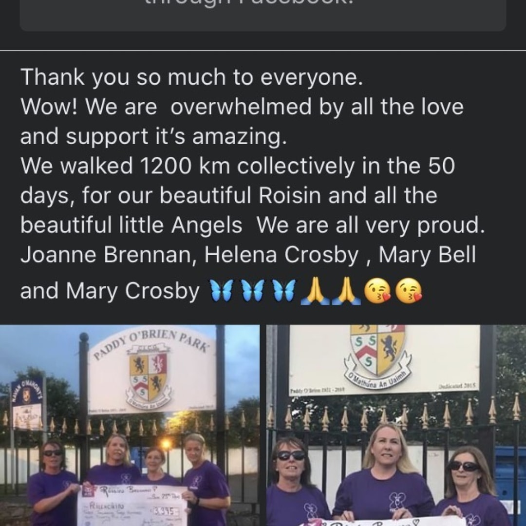 Thankyou all so much. I hope our beautiful Roisin is looking down on us all @Feilechain <a href="/Mickybrennan14/">Michael Brennan</a> <a href="/shanechacrosby/">Shane Crosby</a> <a href="/Sarah_Rua/">Sarah Rua</a>