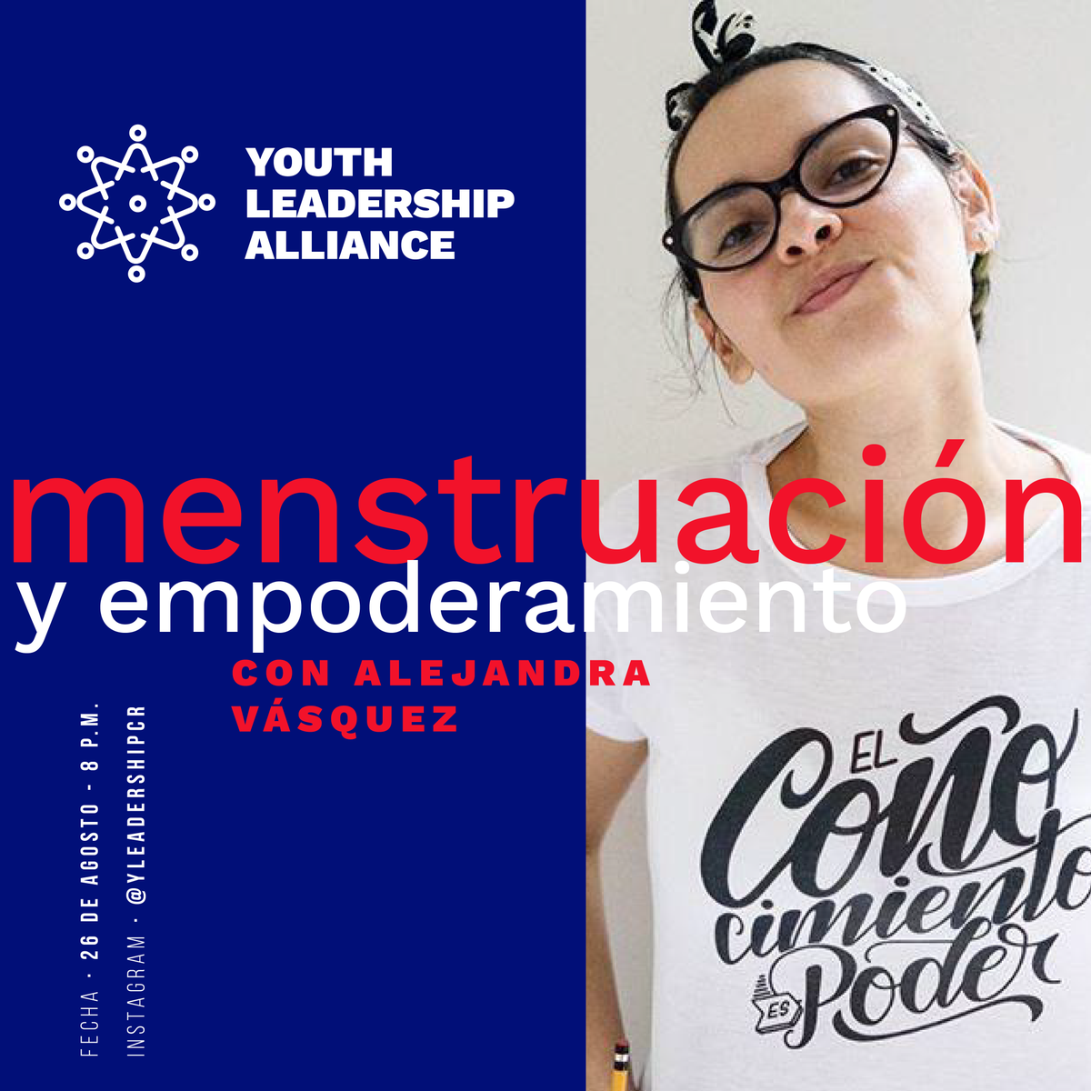 Seamos honestxs, la menstruación es un tema tabú, que usualmente no asociamos con empoderamiento de juventudes. Acompáñanos este miércoles a las 8 p.m. en nuestro Instagram para, junto a Alejandra Vásquez, romper mitos de la menstruación.