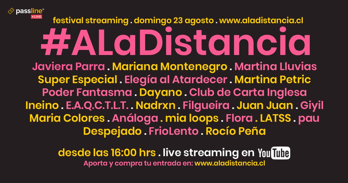 Sigan la transmisión en vivo del festival #ALaDistancia aqui: youtu.be/AEP72ckMuV0