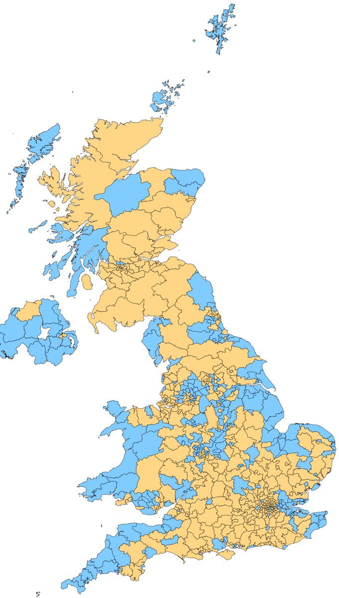 On the CON/LDM scale, 404 Swung towards the LDs compared to 246 to the Tories. LDs did VERY well at closing the gap to the Tories in the SE, less so in their former SW heartlands.(ignore NI - the laptop software I used to remove it on the previous map compressed the image).