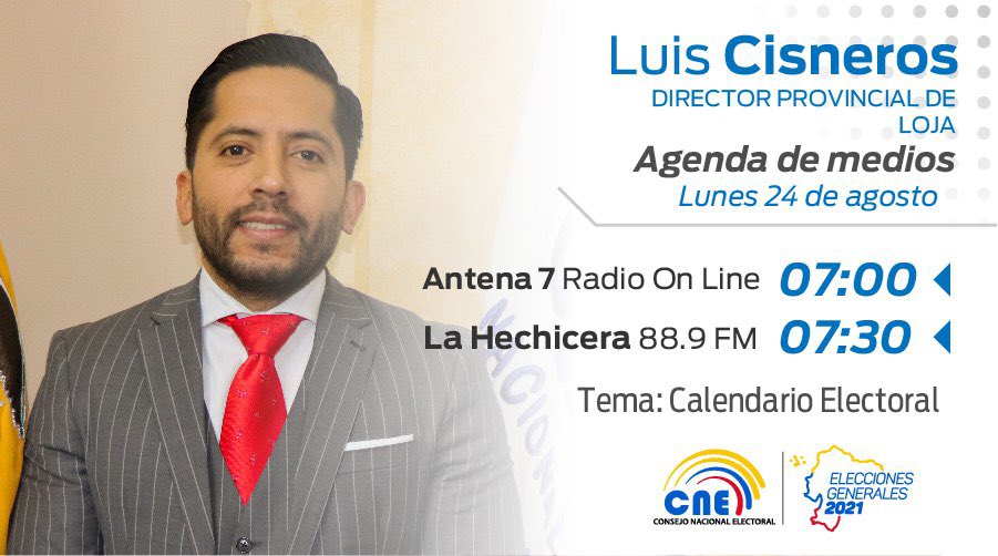 MAÑANA 📻 | El director <a href="/LuisCisnerosJ/">Luis Hernán</a> informará a la ciudadanía a través de <a href="/7Antena/">Antena 7 Radio y Televisión Online</a> y <a href="/LaHechiceraFM/">La Hechicera 88.9 FM</a> referente al calendario de #Elecciones2021Ec. 🗳🇪🇨