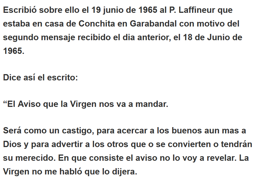 Auriga Viveros (@auriga720) on Twitter photo 🥀No dice "será un castigo" sino: "será como un castigo. En 1965 Conchita era una niña q trataba d explicar
💐virgendegarabandal.net/milagro.htm 🥀
<a href="/Sollalli/">Marisole</a> <a href="/Actata1/">atata12</a> <a href="/KarinaRojasArt1/">Karina Rojas Arteaga</a> <a href="/rafaelsotosa/">Rafael Soto</a> <a href="/maria13aleja/">Ser de Luz 🌟</a> <a href="/Mildredojeda/">MilCa ♌💕💫✨</a> <a href="/Diosaqui007/">Gladys Mendez</a> <a href="/maritabairesarg/">Marita</a> <a href="/_HildaMAS/">HMA♥</a> <a href="/Yomiri77/">M.Juana</a> <a href="/pgnora/">Nora Piña Ghazzaoui</a> #RT🙏 🥀No dice "será un castigo" sino: "será como un castigo. En 1965 Conchita era una niña q trataba d explicar
💐virgendegarabandal.net/milagro.htm 🥀
<a href="/Sollalli/">Marisole</a> <a href="/Actata1/">atata12</a> <a href="/KarinaRojasArt1/">Karina Rojas Arteaga</a> <a href="/rafaelsotosa/">Rafael Soto</a> <a href="/maria13aleja/">Ser de Luz 🌟</a> <a href="/Mildredojeda/">MilCa ♌💕💫✨</a> <a href="/Diosaqui007/">Gladys Mendez</a> <a href="/maritabairesarg/">Marita</a> <a href="/_HildaMAS/">HMA♥</a> <a href="/Yomiri77/">M.Juana</a> <a href="/pgnora/">Nora Piña Ghazzaoui</a> #RT🙏