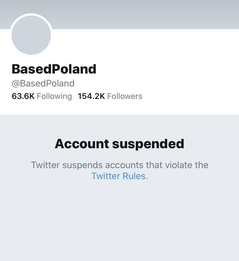 The Far Right misinformation account, which has been RTed by many large conservative accounts, @BasedPoland has been suspended