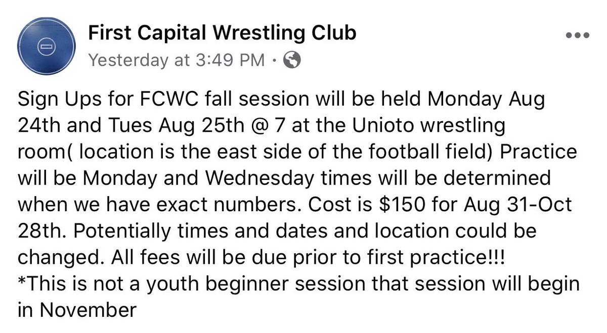 InsideThe360's tweet photo. Dear “south-southern” (I just made that up!) wrestlers!

#FirstCapitalWC (Chillicothe area) will be meeting for sign-ups this week.

Join in! https://t.co/J8nNLCsWhU