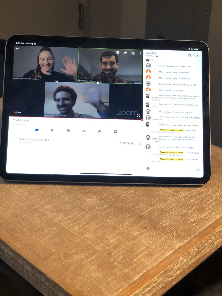 When you go live on YouTube for your #SJSU housing students with your friends @Etienne_Brown and <a href="/WalterAdamsProf/">Walter Adams</a>.  Faculty in Residence for the win. Are we influencers now? 😂