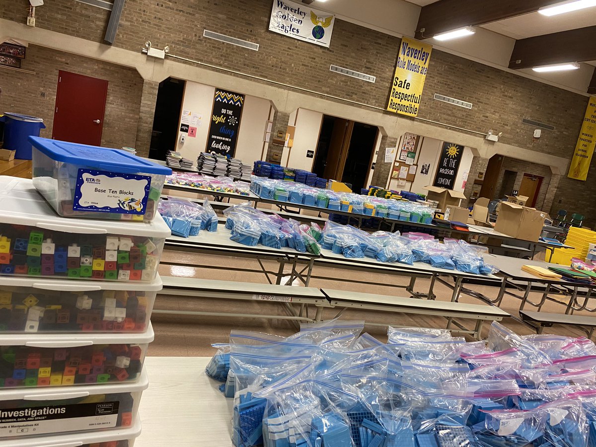 FCPSWaverley's tweet photo. @FCPSWaverley is breaking through virtual barriers by prepping 505 learning bags with math manipulatives, letter sound cards, alphabet folders, whiteboards & more to prepare our students for their home learning! All done BEFORE teacher work week! #simplyaccelerating #newheights https://t.co/zFAGg2w2Cq
