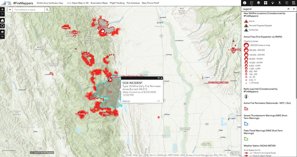 pjdohertygis's tweet image. Fires northwest of Willows, CA, - Butte/Tehama/Glenn #AugustLightningComplex Fire
Map Link: napsg.maps.arcgis.com/apps/webappvie…
Comments: Evacuation map for Tehama County: arcg.is/1C4XPO Follow this page for updates fire.ca.gov/incidents/2020…

#FireMappers