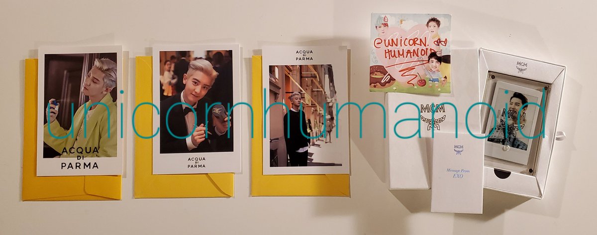 WTS EXO CHANYEOL ADP ACQUA DI PARMA POSTCARDS;; $52 SHIPPED EACH OR $145 SHIPPED FOR ALL 3 POSTCARDS.CHANYEOL UNSIGNED MCM POLAROID = QYOP, will take highest offer!  minimum = $175;; not in a rush to sell 