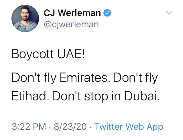 Is there any surprise that CJ is calling for boycott on UAE with his notorious antisemitic history, as well as being financed by extremists groups?