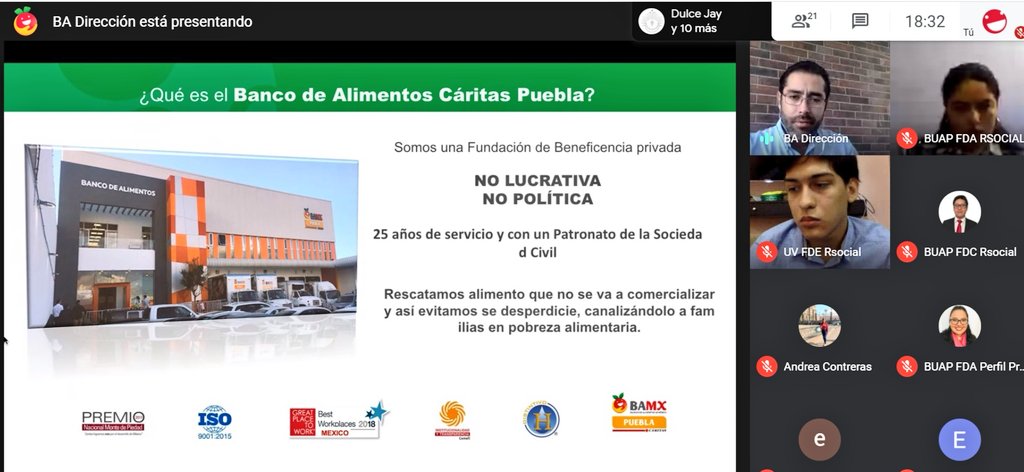 BAMXPuebla's tweet photo. Agradecemos la invitación por parte del #IMEFU de la mesa directiva local de la @BUAPoficial Facultad de Administración.Para impartir una videoconferencia, sobre los bancos de alimentos: su funcionamiento, medios para apoyar y como evitar el desperdicio de alimentos.
#BUAP https://t.co/c7pxKMzUL5
