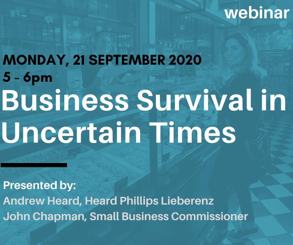 HPL_Advisory's tweet photo. Andrew Heard will be presenting alongside John Chapman from the Office of the Small Business Commissioner providing advice to small businesses coping in the uncertain environment surrounding us.

If you are a small business sign up for this free webinar!

https://t.co/8AgsK43zSq https://t.co/rZ7YBo0rAo