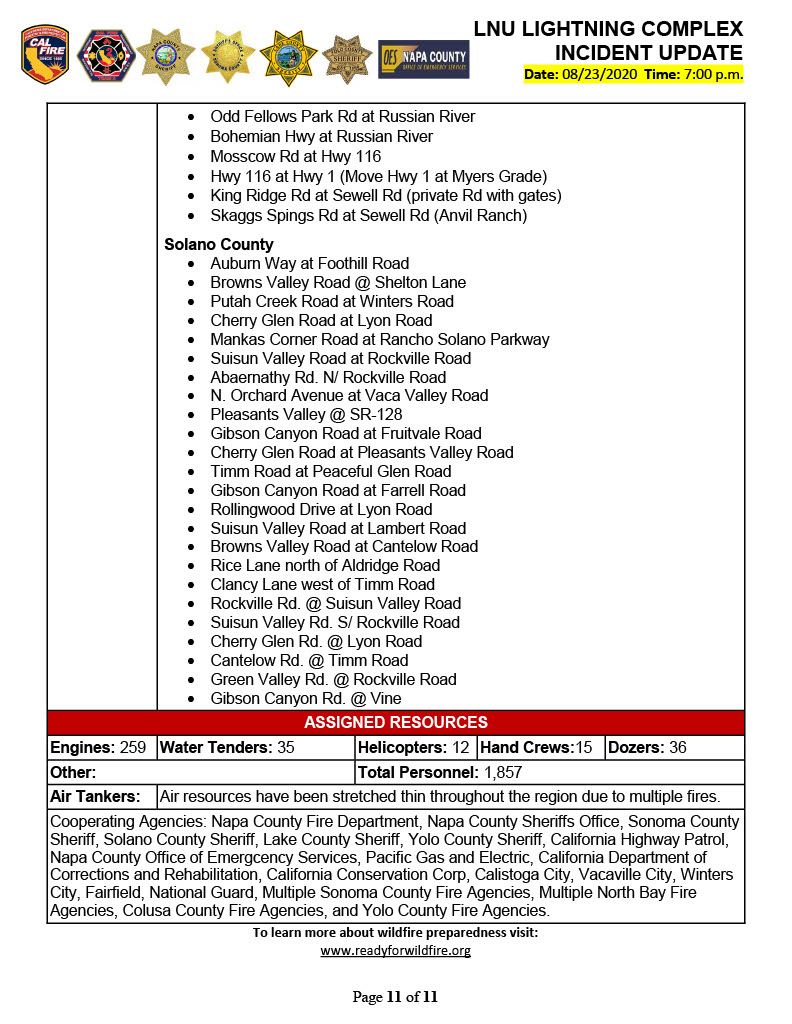 #LNULightningComplex - Incident Update - 08.23.2020 7pm (3 of 3)

#CALFIRE
#CALFIRELNU