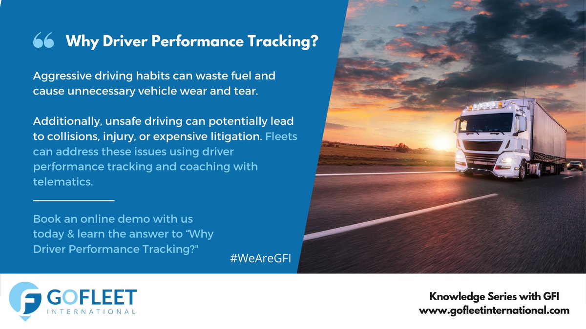 GofleetI's tweet image. Today we talk about &quot;Why Driver Performance Tracking?&quot; Read through our brief explanation. Want to learn more about it? Visit us at lnkd.in/fwNr9eP today and chat with Team #GofleetInternational!

#Telematics #KnowledgeSeries #LearnwithGFI #DriverPerformance #WeAreGFI