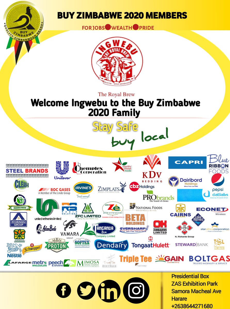 BuyZimbabwe (@buyzimbabwe) on Twitter photo Ingwebu Breweries has a factory and through a franchise arrangement runs 45 outlets: 24 Beer Gardens, 15 Bottle Stores and 6 Taverns.
Ingwebu has 534 employees.
Let's support <a href="/Ingwebuzw/">Ingwebu Breweries ZW</a> as it is creating employment for the populous <a href="/GutuObert/">Obert Gutu</a> <a href="/zimbusinessnews/">Zimbabwe Business</a> <a href="/Min_of_IC/">Ministry of Industry and Commerce</a> <a href="/263Chat/">263Chat.com ๐ฟ๐ผ</a> Ingwebu Breweries has a factory and through a franchise arrangement runs 45 outlets: 24 Beer Gardens, 15 Bottle Stores and 6 Taverns.
Ingwebu has 534 employees.
Let's support <a href="/Ingwebuzw/">Ingwebu Breweries ZW</a> as it is creating employment for the populous <a href="/GutuObert/">Obert Gutu</a> <a href="/zimbusinessnews/">Zimbabwe Business</a> <a href="/Min_of_IC/">Ministry of Industry and Commerce</a> <a href="/263Chat/">263Chat.com ๐ฟ๐ผ</a>