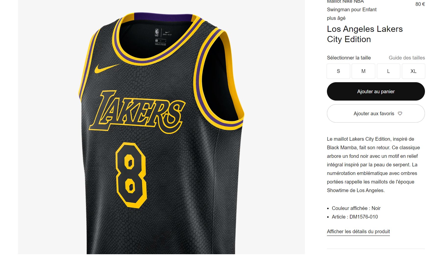 Maillot lakers noir kobe sale