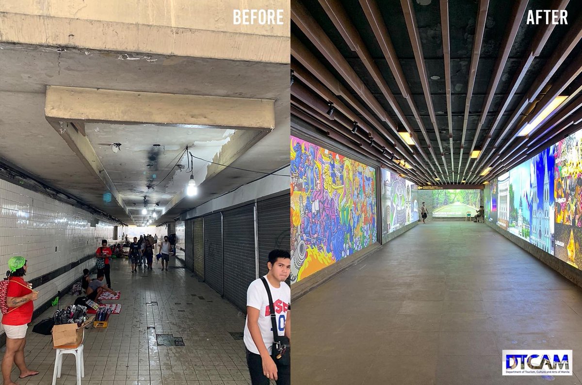 Before and after photos of the Lagusnilad Underpass. Manila, God First! 

(📸: Department of Tourism, Culture and Arts of Manila)