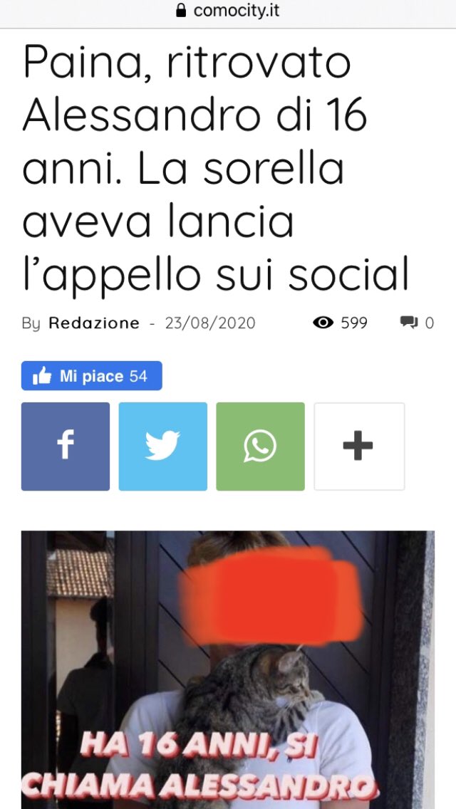 CerchiamoDenise's tweet photo. #Paina, ritrovato Alessandro di 16 anni. La sorella aveva lancia l’appello sui social
Alessandro è tornato finalmente a casa dalla sua famiglia. Lo ha comunicato la sorella Martina sui social ringraziando tutti per il supporto e l’affetto che lei...⤵️
https://t.co/UHRZ4Vweds https://t.co/FUoYxjJ6IM