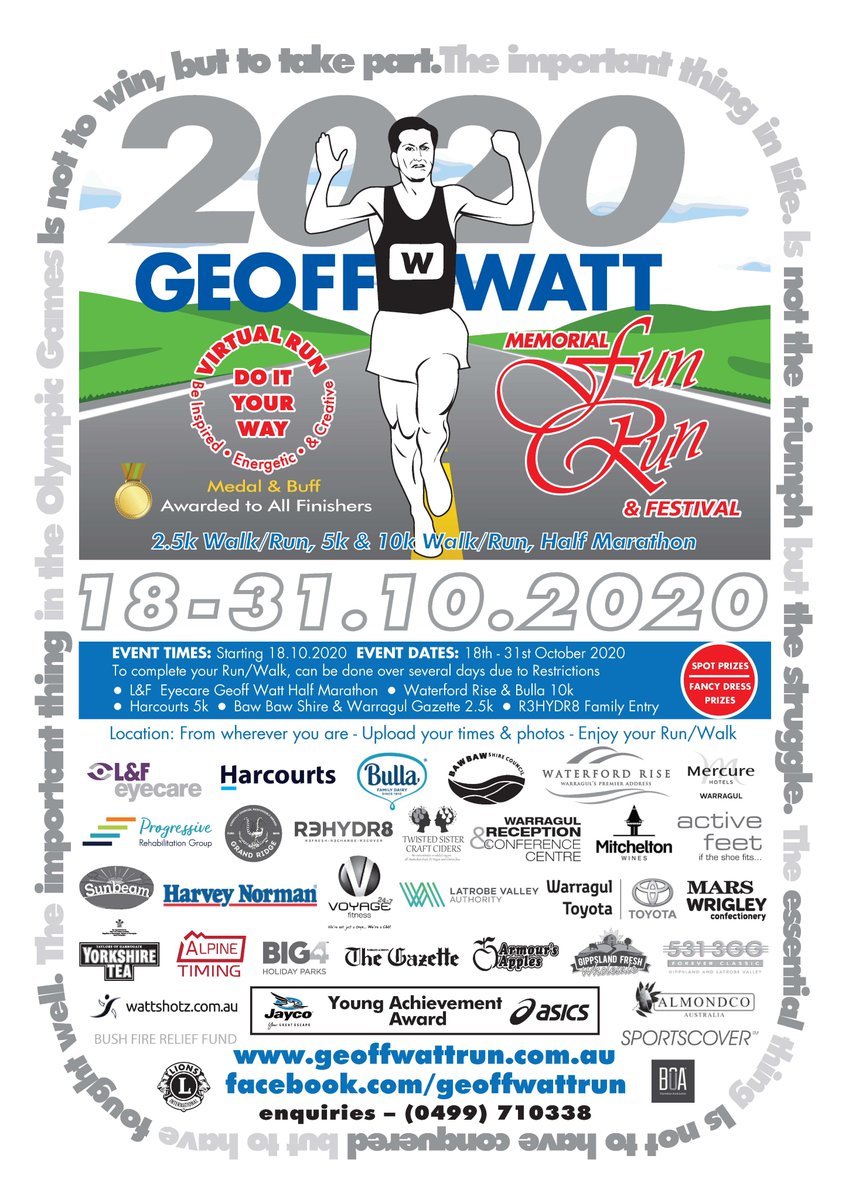 WattShotz's tweet image. 2020 Virtual Geoff Watt Memorial Fun Run. &quot;Do It Your Way&quot; Be Creative upload your images &amp;amp; win some great prizes from our sponsors. #GeoffWattRun #VirtualFunRun