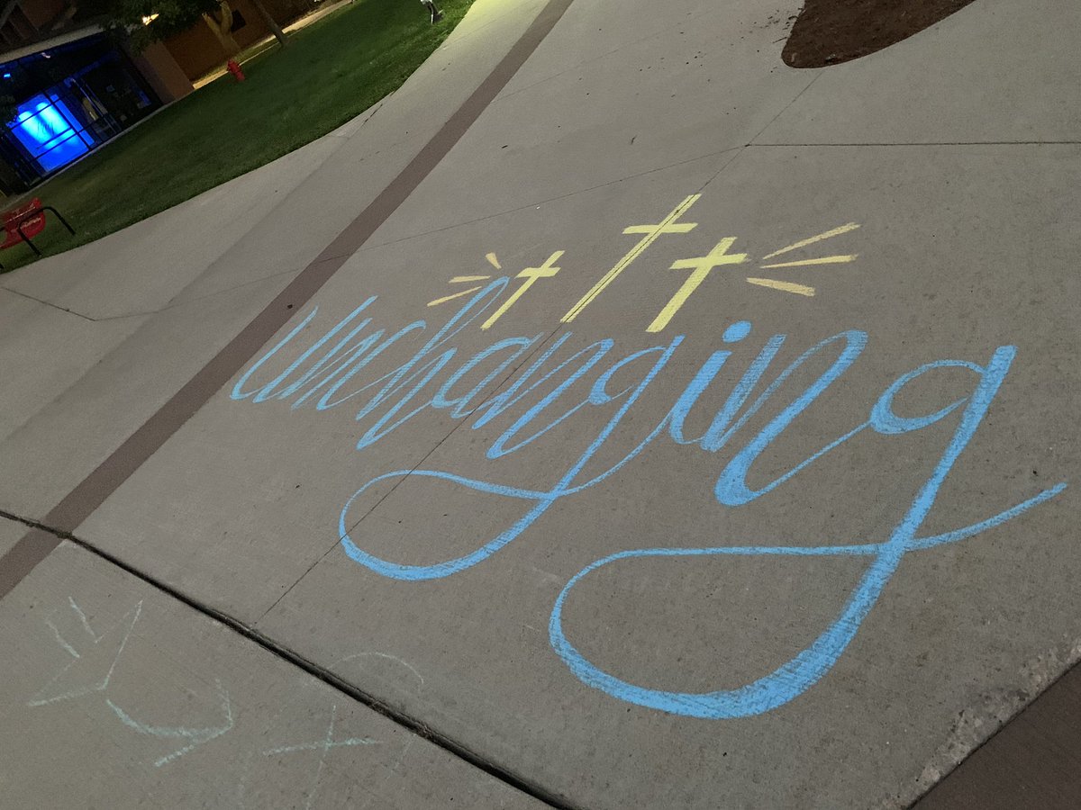 cuaa's tweet photo. Some evening angles &amp; sidewalk chalk pep-talk on this night before #CUAA begins its 58th academic year. 

Jesus Christ is the same yesterday and today and forever. #Unchanging https://t.co/v3WujFcA1B