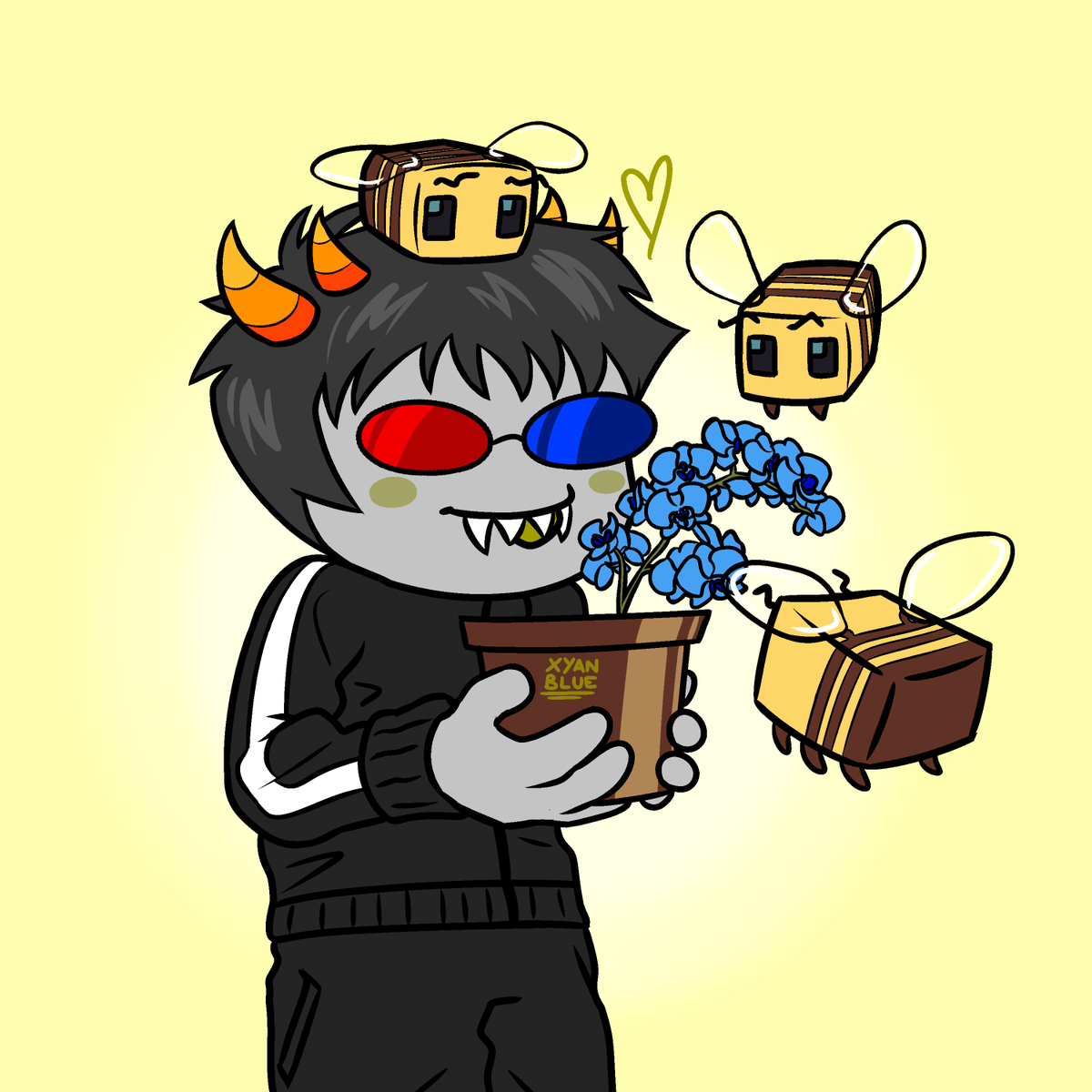 Xyan_Blue's tweet photo. Sollux and some friendly friends (人´∀｀) #homestuck #solluxcaptor #minecraft #bees https://t.co/kVcPCAAKHg
