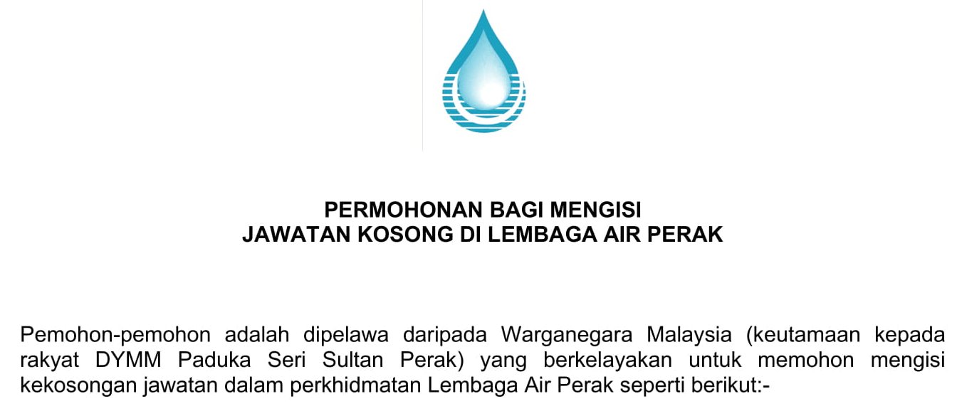 Kosong lembaga air perak jawatan Permohonan Jawatan