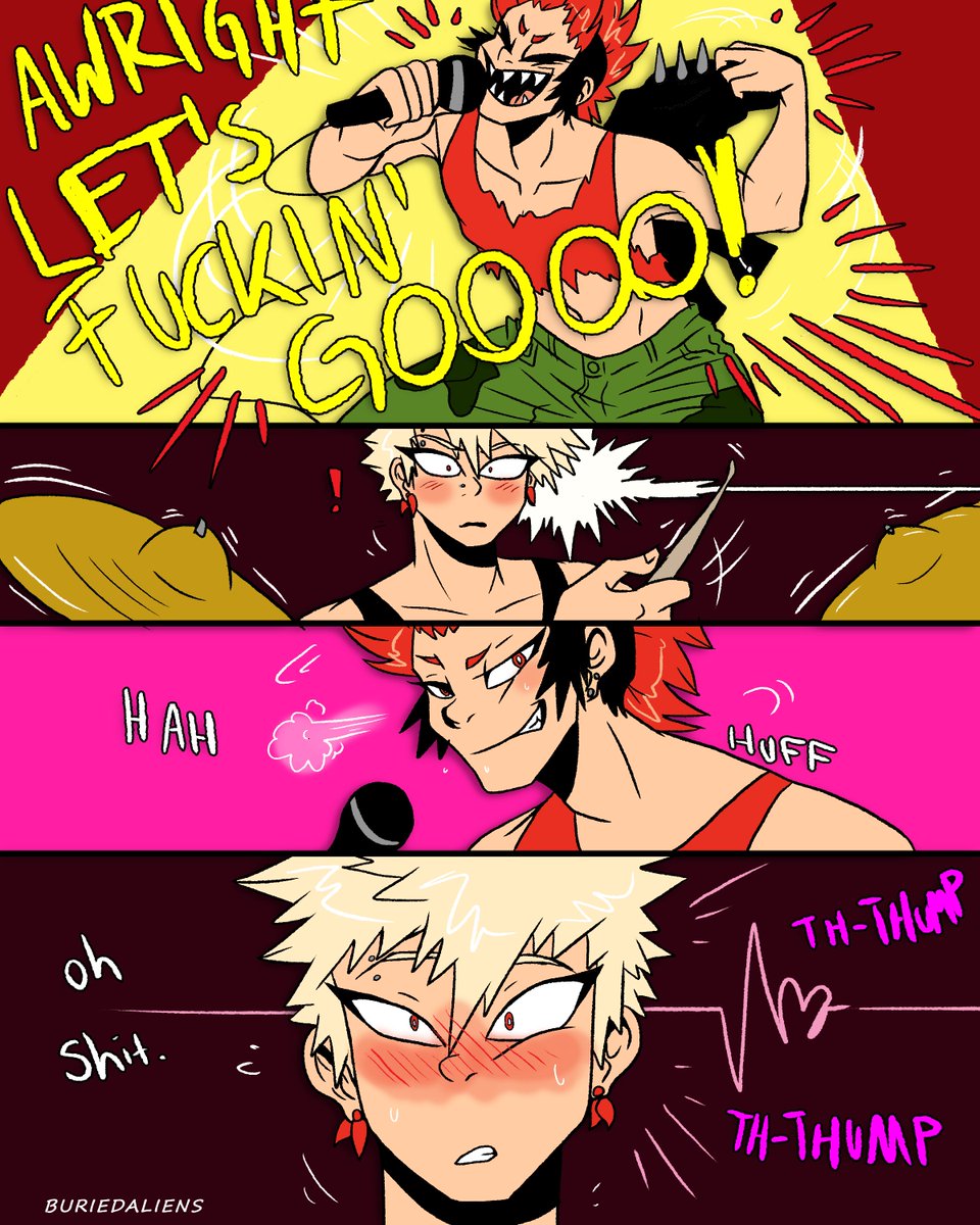 ALMOST FINISHED WITH  #electricboomriot !!!!! Lucky the band had Kirishima to save them from missing this important show! Hopefully Sero gets some love finally after this...  #kiribaku  #bakusquad  #leagueofvillains  #punkau (17/18)