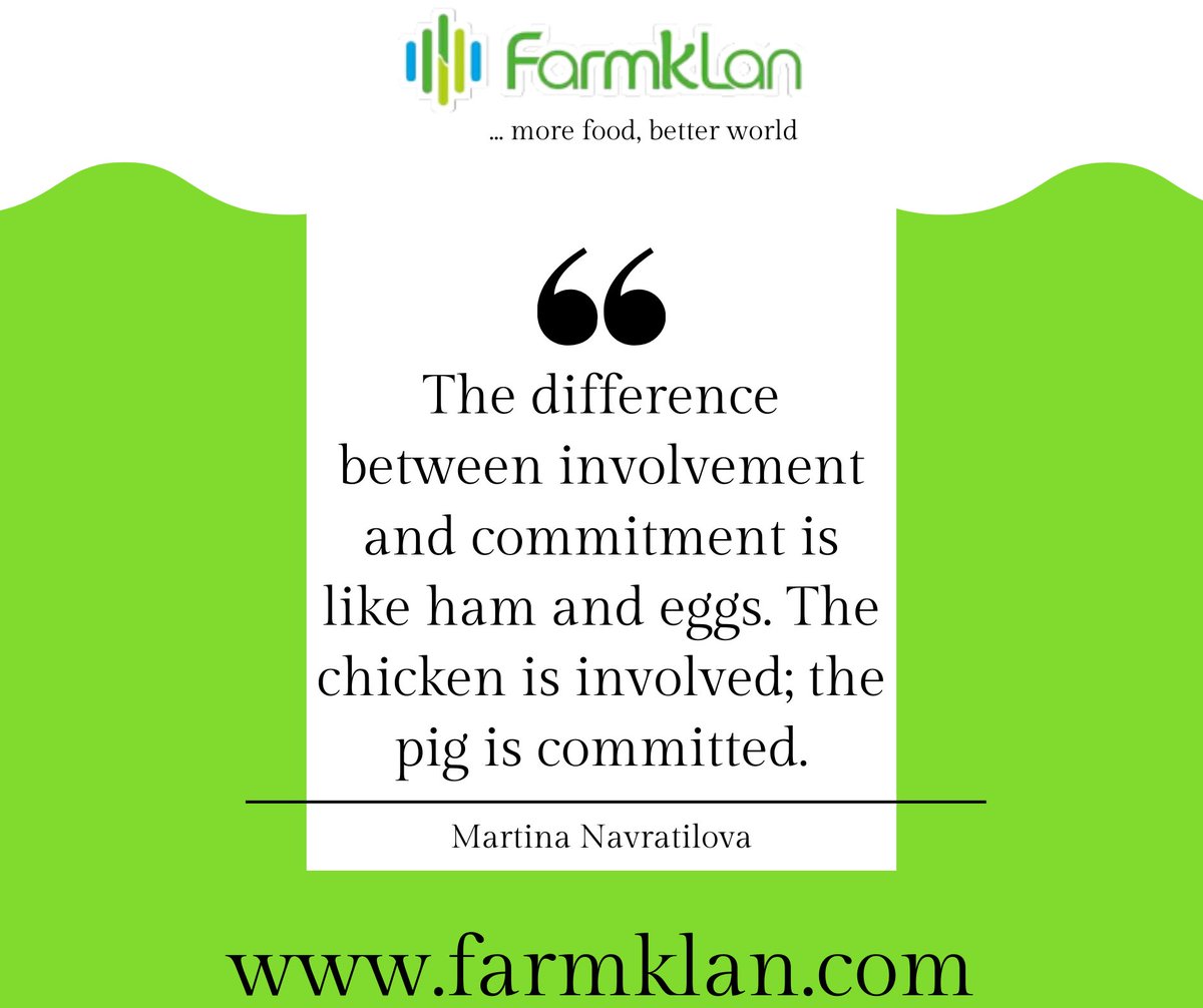 farmklan's tweet photo. We always look forward to Monday to help you begin your week with our #weekstarterquote because we know how Monday can be.
Whatever you find yourself doing this #week, don’t just be involved. Be committed.
Have a lovely day ahead and a fruitful week. https://t.co/4NUmKgsLkF