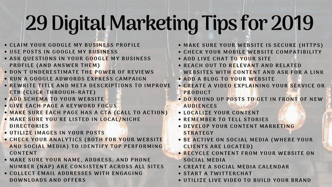 KayleeH41488710's tweet photo. 29 Digital Marketing Tips for 2019
#DigitalMarketing #SEO https://t.co/PDpWjPZoJx
